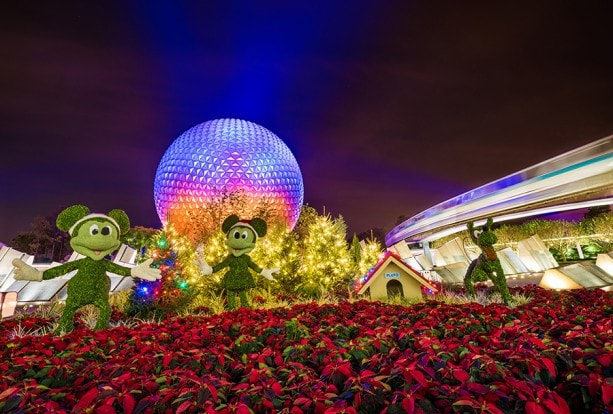 Christmas Topiaries at Spaceship Earth in Epcot
