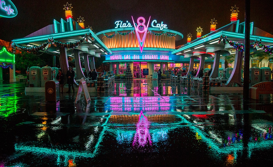 Disney Parks After Dark Reflections Of Cars Land In The Rain Disney Parks Blog