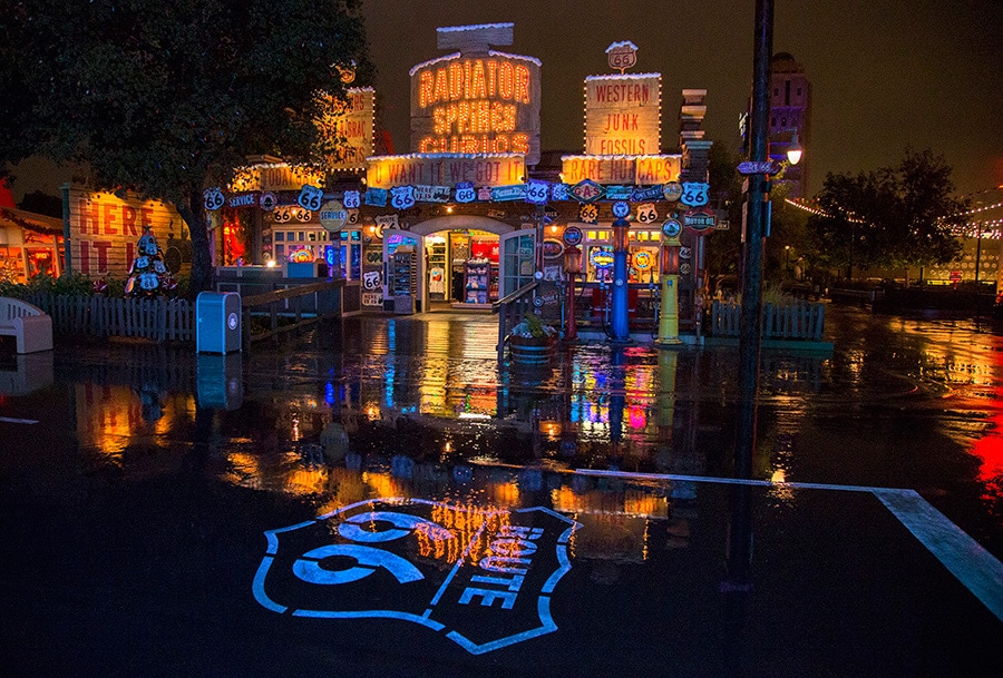 Disney Parks After Dark: Reflections of Cars Land in the Rain | Disney Parks Blog