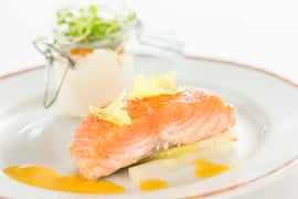 Grilled Salmon with Smoked Salmon Cream Dish from the Petites Assiettes de Remy Experience