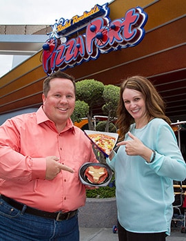 Michelle and Shawn with the Supernova Pizza Special and Mark V Dessert Waffle From Red Rockett’s Pizza Port