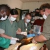 The team giving a red-tailed monkey a physical and clean bill of health