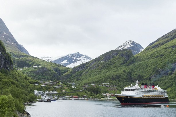 GEIRANGER, Norway (June 10, 2015) – Today, the Disney Magic arrived in Geiranger, Norway, for the first time in forever, sailing into the majestic fjord that inspired the fairytale kingdom of Arendelle in the animated hit “Frozen.” The Disney Magic called on Geiranger as part of the inaugural Norwegian Fjords itinerary that kicks off the 2015 European season. (Matt Stroshane, photographer)