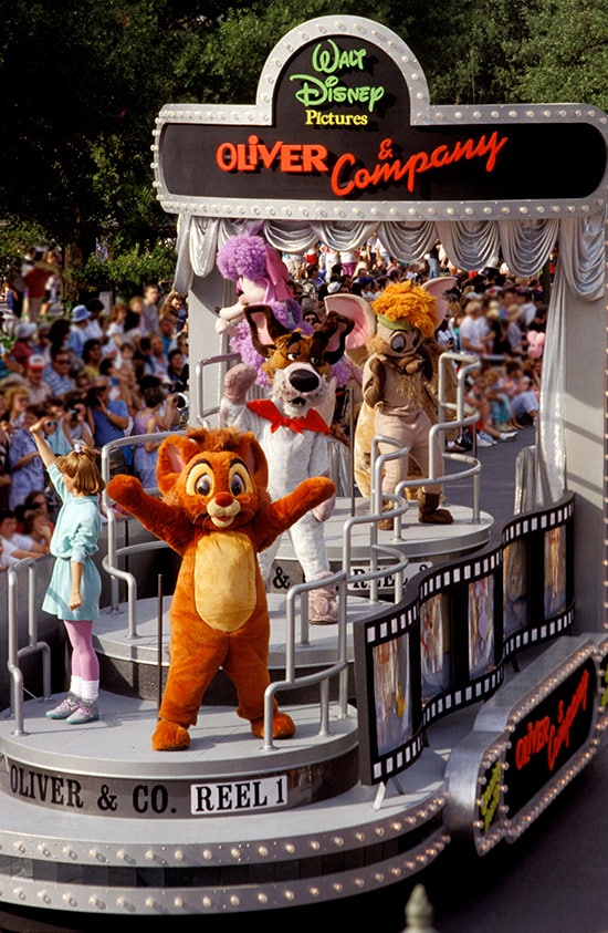 Character and mascots participating in a parade at the Brand