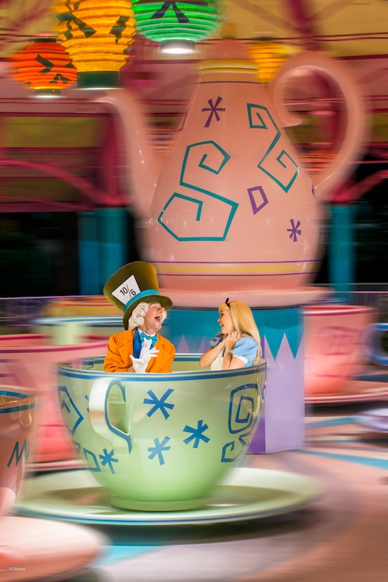 Alice and Mad Hatter at Mad Tea Party at Magic Kingdom Park