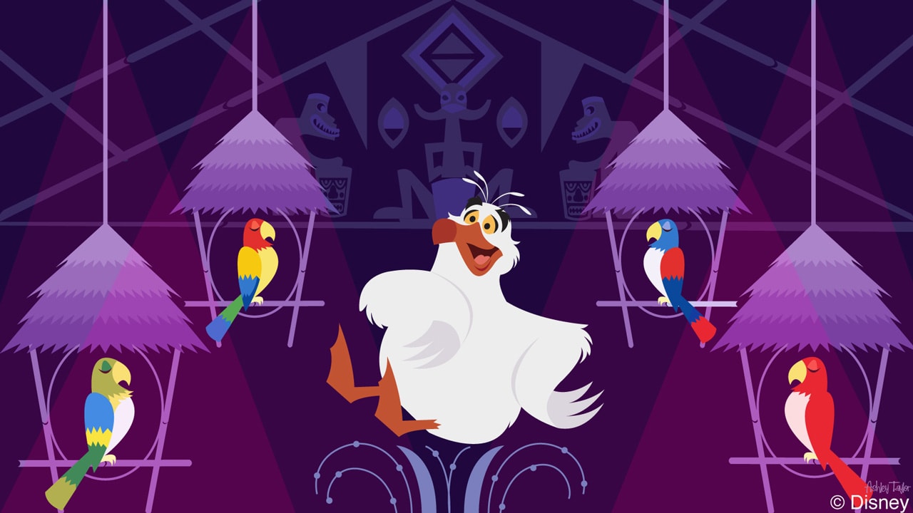 Disney Doodle: Scuttle from The Little Mermaid visits the Enchanted Tiki Room
