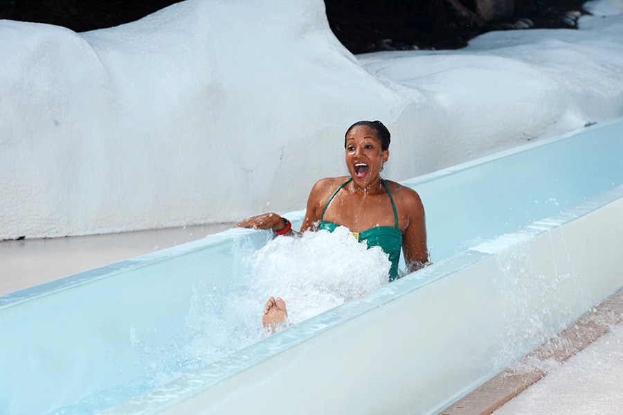 Woman on a Water Slide at a Disney Water Park