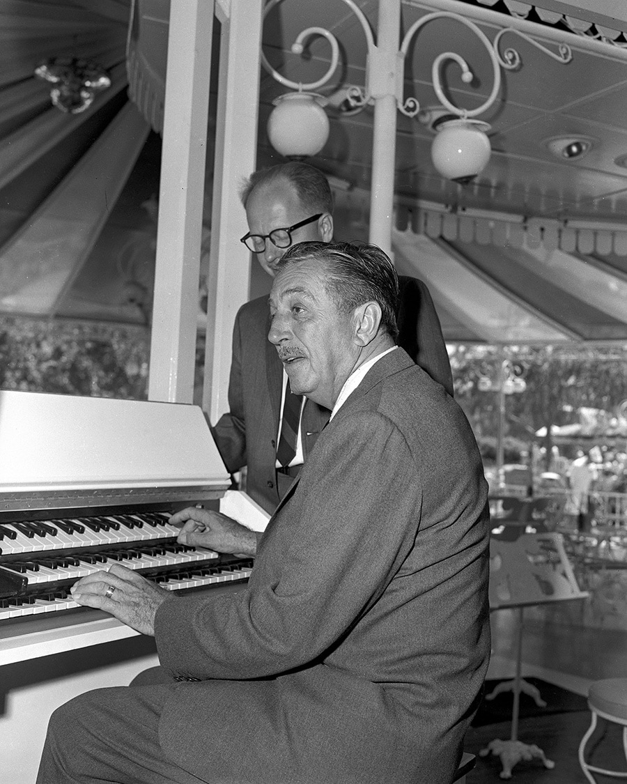 Walt Disney Playing Electric Organ at Carnation Plaza Gardens at Disneyland Park