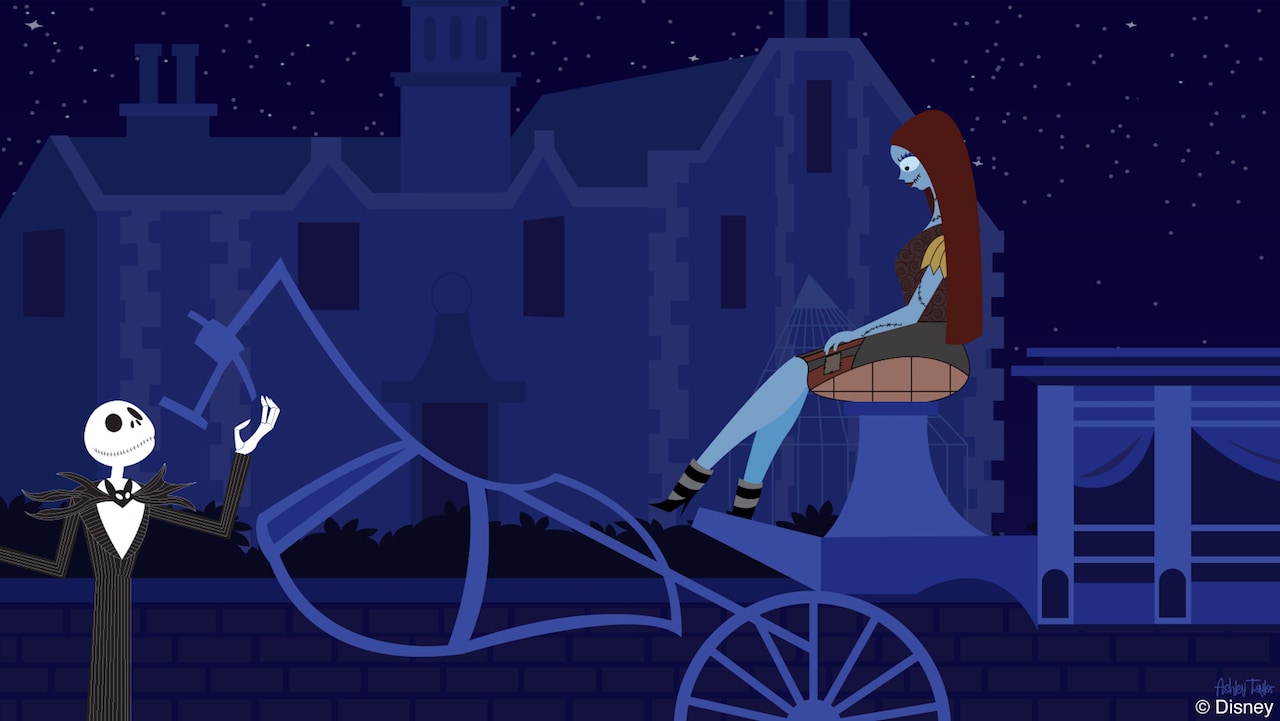 Disney Doodle: Jack Skellington & Sally Visit the Haunted Mansion’s Ghost Hearse