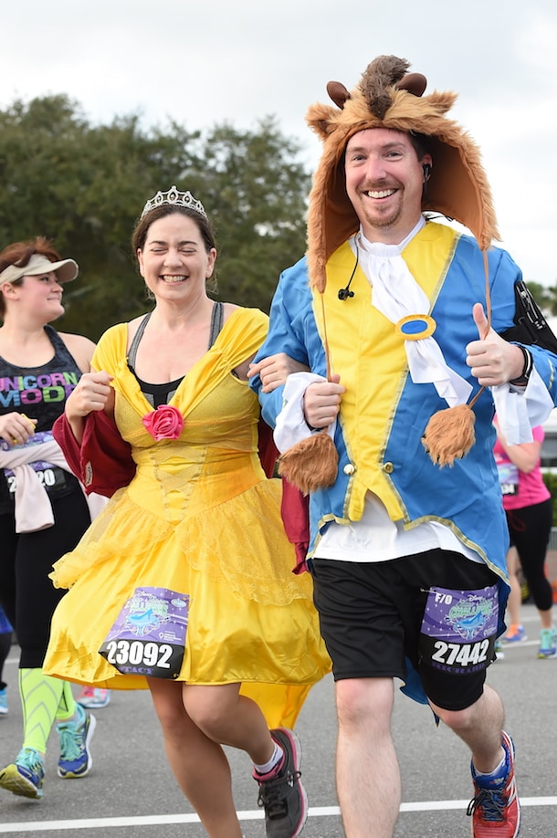 Beast and Belle-inspired costumes from the Beauty and the Beast running the runDisney Marathon 