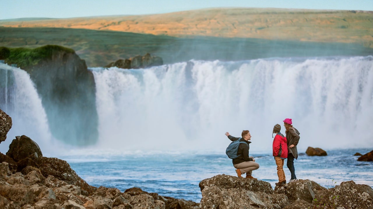 Family at Iceland Waterfall on Adventures by Disney Iceland Vacation