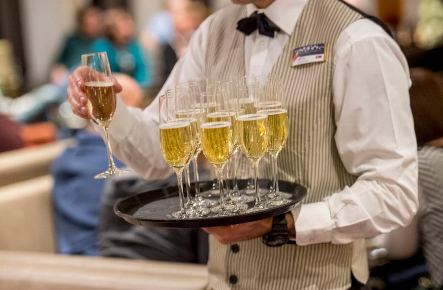 Champagne served with dinner on the Adventures by Disney Danube River Cruise