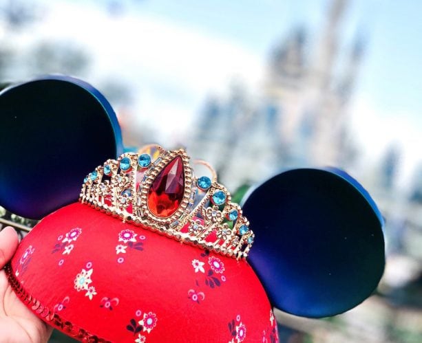 Elena-inspired Ear Hat in front of Cinderella Castle