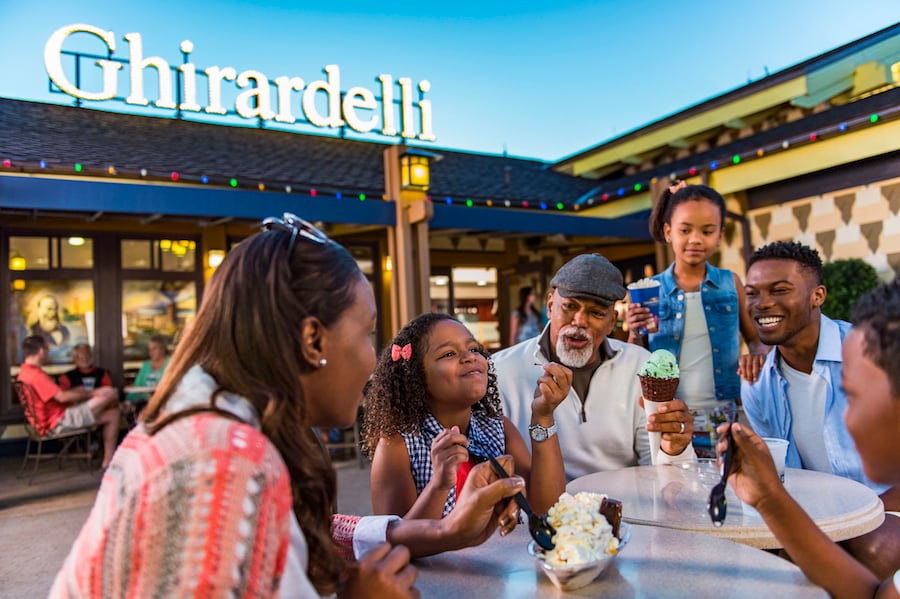 Family Enjoying Ice Cream at Ghirardelli Chocolate Company at Disney Springs