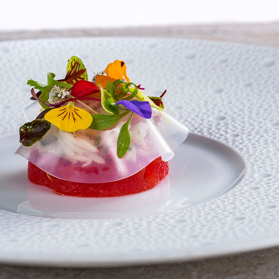 Alaskan King Crab and Compressed Watermelon, from Victoria & Albert’s 