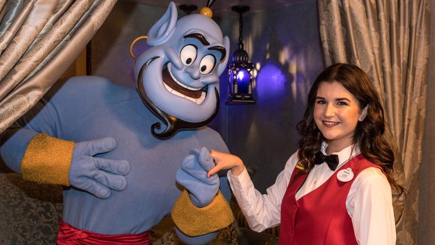 Disneyland Resort Cast Member, Lexi Marincovich, with the genie from Aladdin