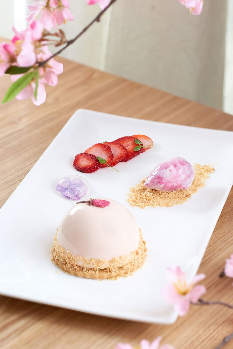 Sakura and Peach Bavarian Dessert