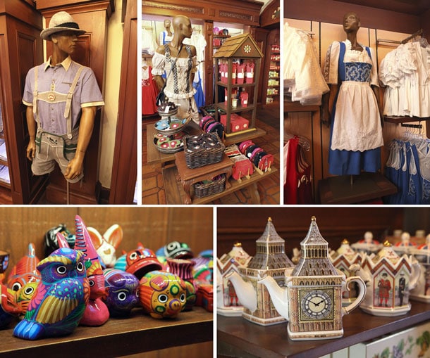 Merchandise in Germany, Mexico and United Kingdom pavilions at Epcot