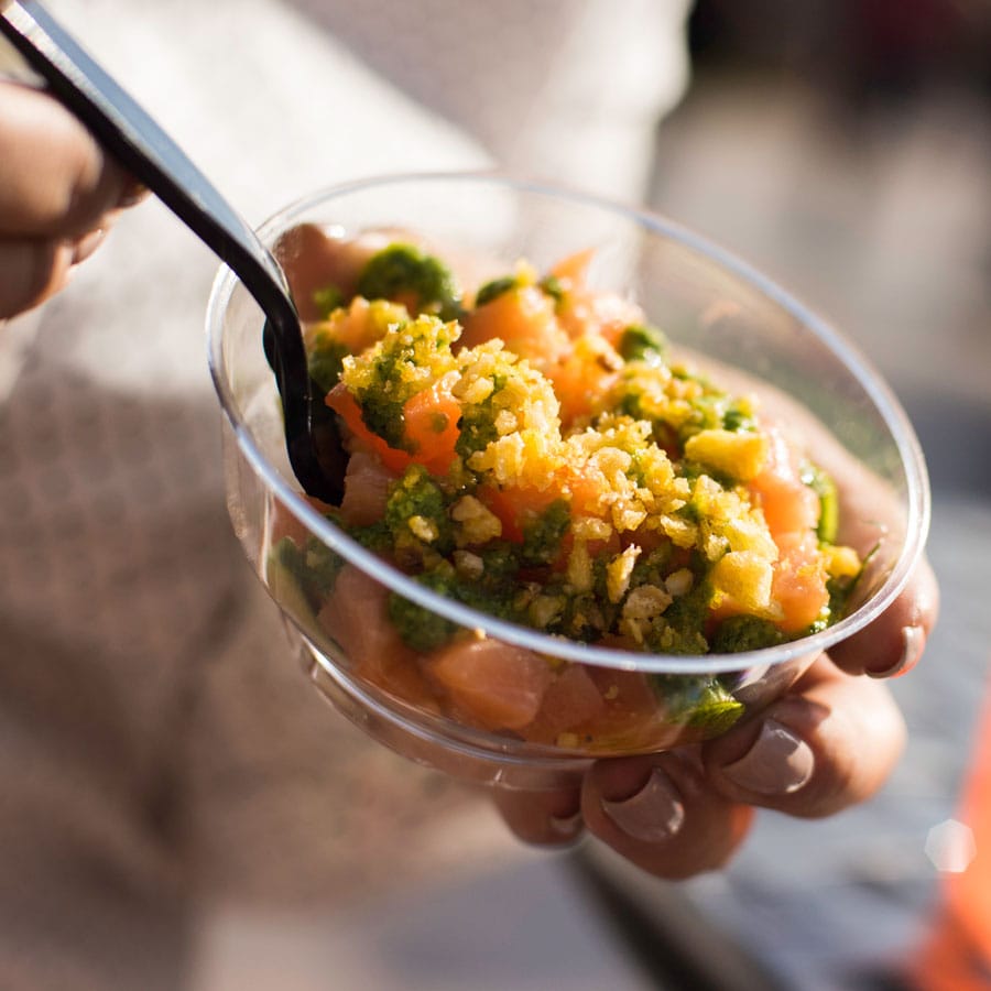 Disney California Adventure Food & Wine Festival - Salmon Peruvian Poke with a cucumber-lime salad and aju verde salsa