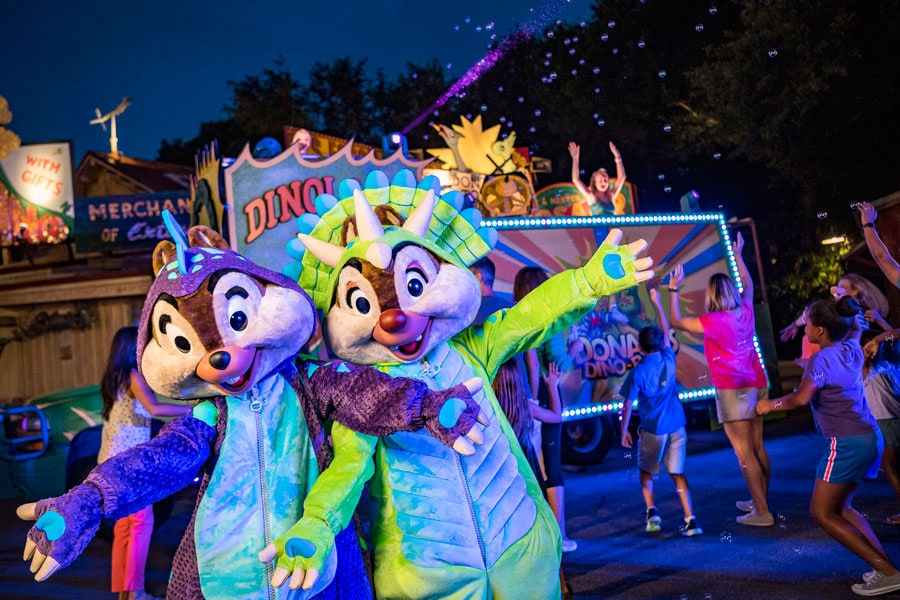 Dino-Riffic dance party with Chip and Dale during Donald's Dino-Bash at Disney's Animal Kingdom park