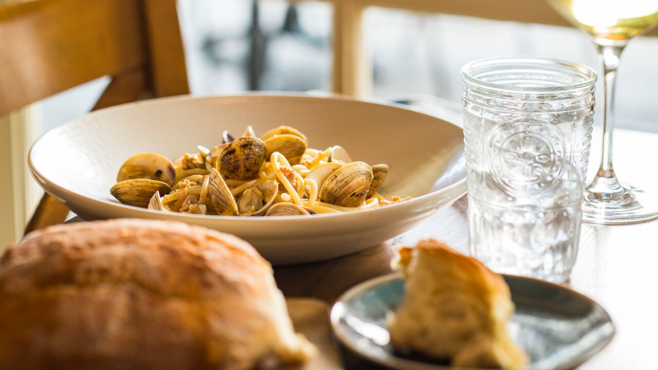 Bucatini with Clams at Terralina Crafted Italian at Disney Springs