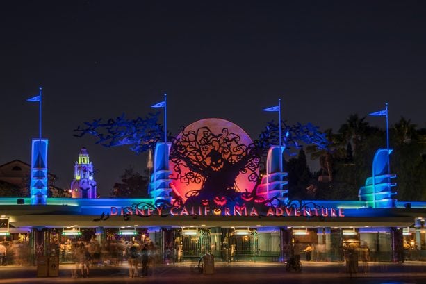 Oogie Boogie looming over Disney California Adventure park’s entrance marquee