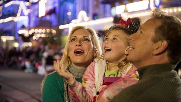 Family enjoying Main Street U.S.A. during the holiday season