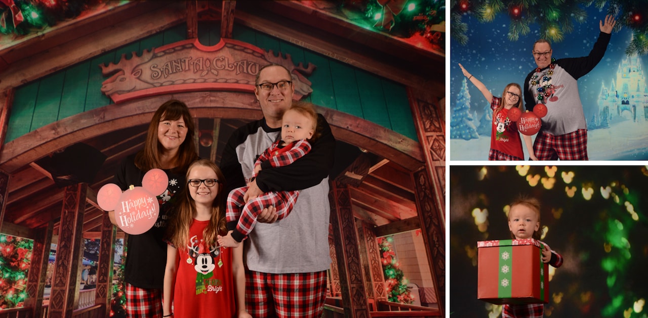 Holiday family photos at the Disney PhotoPass Studio at Disney Springs