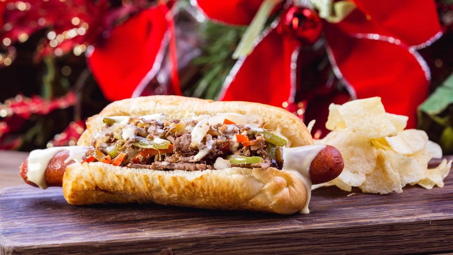 Philly Cheesesteak Hot Dog from Refreshment Corner at Disneyland Park for 2018 Holidays at Disneyland Resort