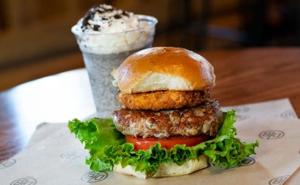 Turkey Burger and Peppermint Cookies and Cream Shake from D-Luxe Burger at Disney Springs