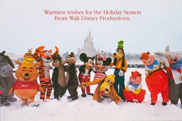1983 card featuring snow at Tokyo Disneyland
