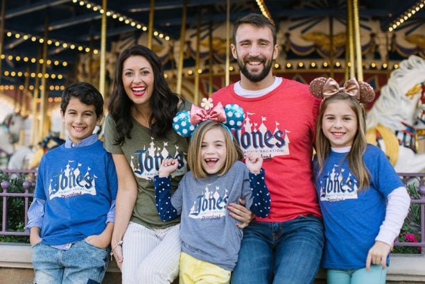 Family wearing Disney Parks Authentic Custom T-Shirts and Gear from shopDisney.com at Magic Kingdom Park