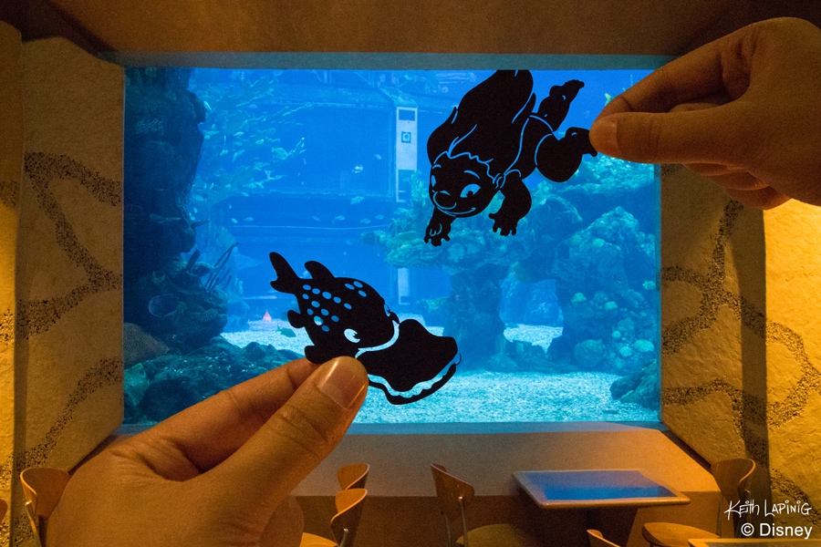 Disney Parks in Silhouette: Lilo and Pudge from “Lilo and Stitch” at Coral Reef restaurant at Epcot design by artist Keith Lapinig