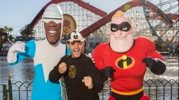TV Host Trevor Noah Encounters Frozone and Mr. Incredible at Pixar Pier in Disney California Adventure Park