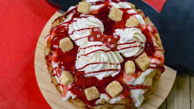 Strawberry Cheesecake “Funnel of Love” from Stage Door Café for Minnie’s Valentine’s Day Surprise at Disneyland Park