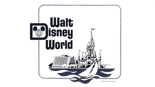 The Magic Kingdom, resort hotels, and water recreation shared “equal billing” in the original WDW logo illustration. © Disney