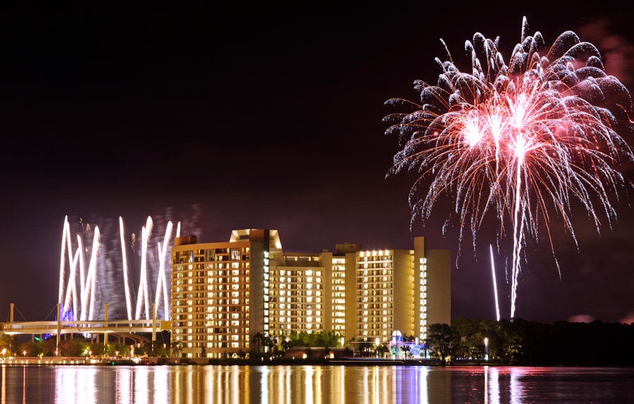 Fireworks above Bay Lake Tower at Walt Disney World Resort