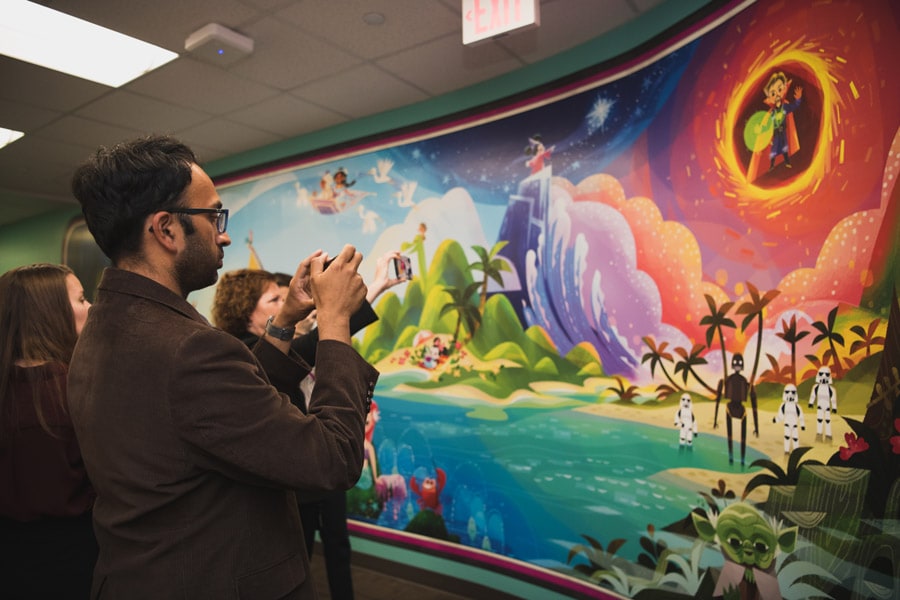 Breathtaking mural featuring the vibrant environment of Disney's classic stories at Texas Children’s Hospital in Houston, Texas