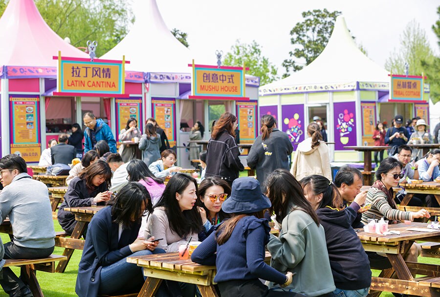 International food market booths,  International Food & Drink Fest at Shanghai Disney Resort