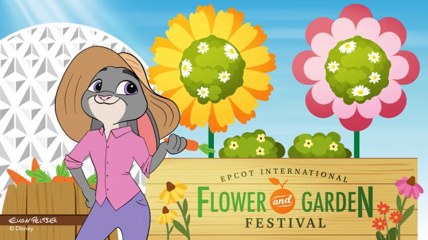 Judy Hopps from "Zootopia" visits the Epcot International Flower & Garden Festival in this Disney Doodle by artist Evan Peltier