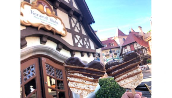 Mickey-shaped Crispy Treats dipped in chocolate and drizzled with Werther’s Caramel from Karamell-Küche at Epcot