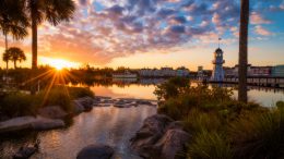 Sunrise above Disney’s Yacht Club Resort, Disney’s Beach Club Resort and Disney’s BoardWalk