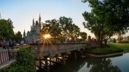 Sun shines at Cinderella Castle in Magic Kingdom Park at Walt Disney World Resort
