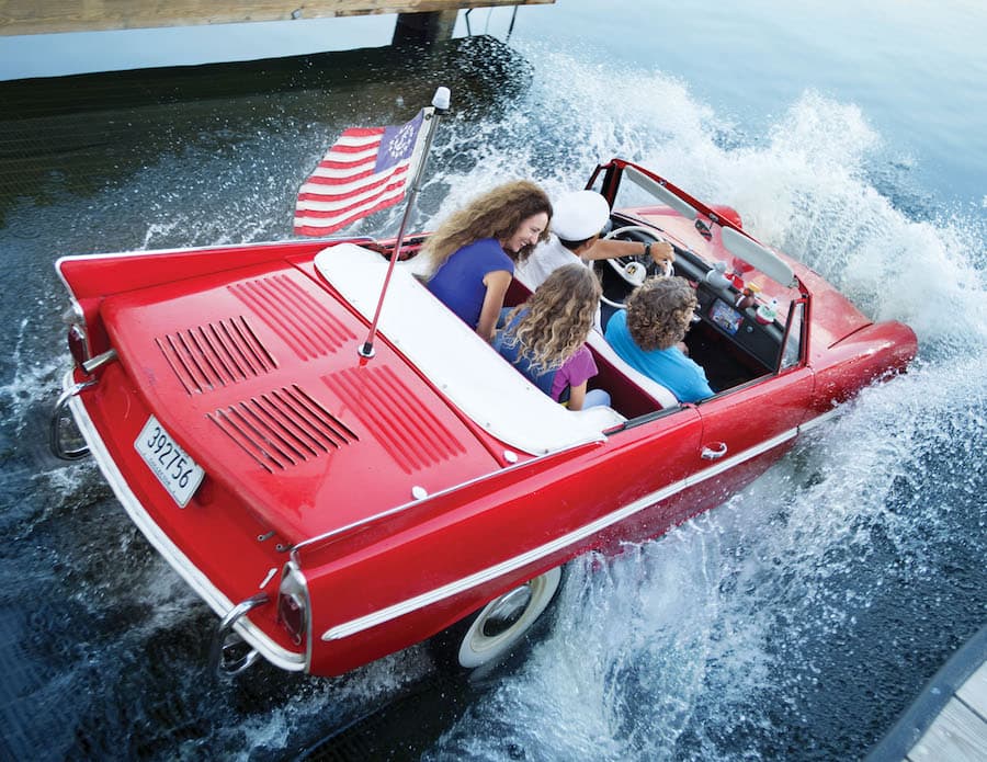 Vintage amphicar ride on Lake Buena Vista at The BOATHOUSE at Disney Springs