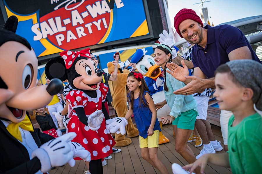 Mickey and Minnie enjoying a deck party, Disney Cruise Line