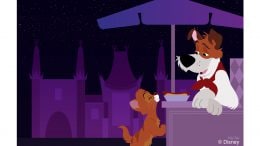 Oliver and Dodger eat hot dogs at Disney's Hollywood Studios in this Disney Doodle from artist Ashley Taylor