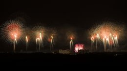 Fireworks around Bay Lake Tower at Disney’s Contemporary Resort﻿