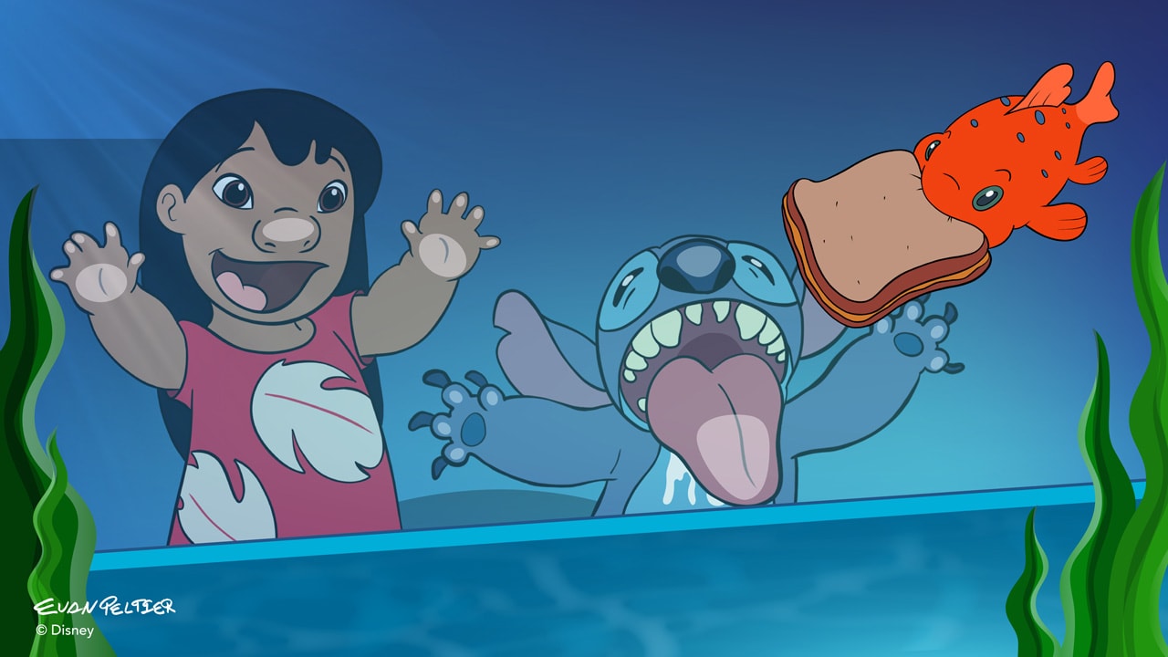 Disney Doodle: Lilo and Stitch Find Pudge the Fish at Coral Reef Restaurant