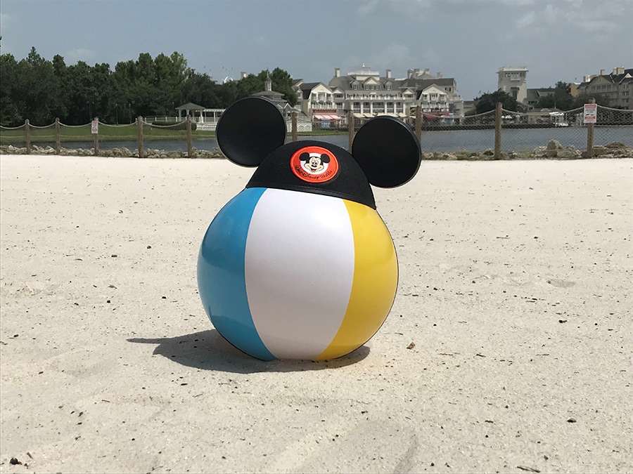 Mickey ears on top of a beach ball