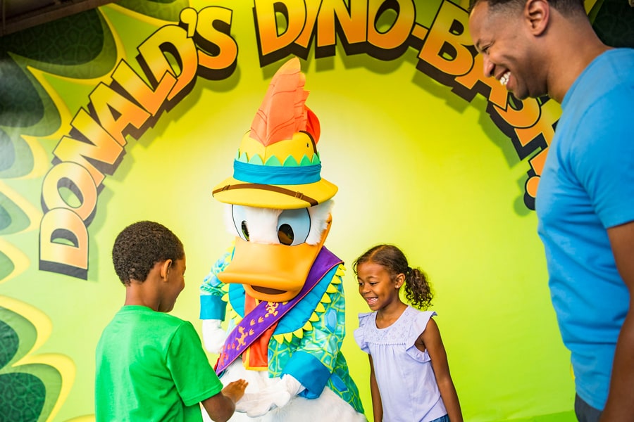 Guests meet Donald Duck during Donald’s Dino-Bash! at Disney's Animal Kingdom park